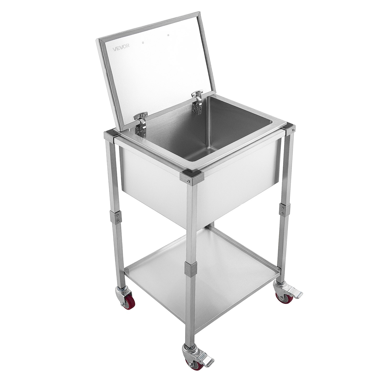 VEVOR Carrello Portaghiaccio Acciaio Inox 54,6 L Contenitore per Ghiaccio, Carrello Frigo con Ruote Coperchio Ribaltabile, 558 x 455 x 1003 mm, Ristorante Cucina Feste Bar Bevande Fredde Cortile