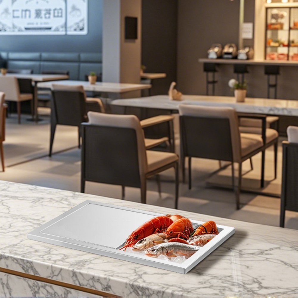 VEVOR Congelatore da Incasso, 455 x 305 x 385 mm, Contenitore per Ghiaccio Commerciale in Acciaio Inox, 27,1 Litri con Coperchio per Esterni, Set di Tubi di Scarico Incluso, per Vino Freddo