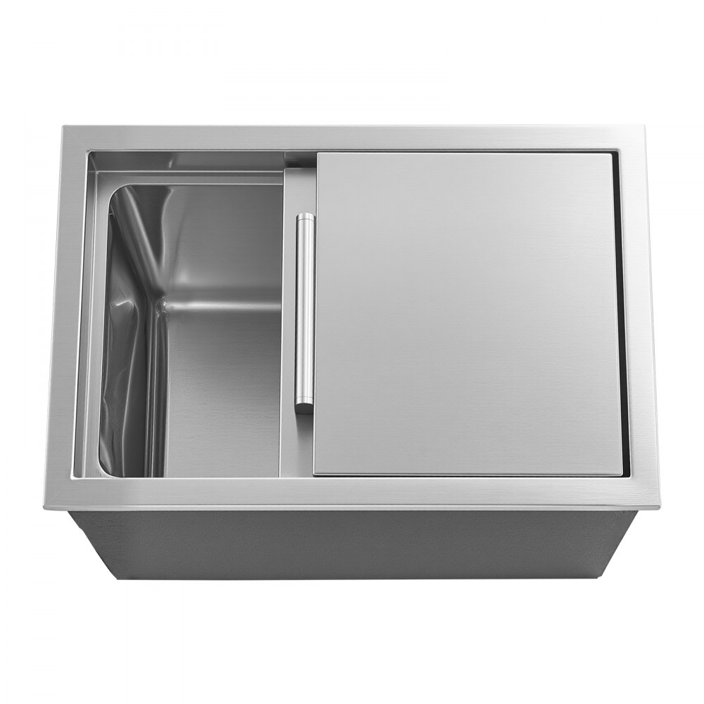 VEVOR Built-in Ice Box (455 x 305 x 400 mm) Stainless Steel Built-in Cooler, 27.1 L Commercial Drop-in Ice Chests with Sliding Lid for Outdoor Use, Including Drain Pipe Set, for Cold Wine and Beer