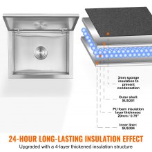 VEVOR Contenitore per Ghiaccio da Incasso 44,24 L 507x407x333 mm, Contenitore per Ghiaccio Coibentato in Acciaio Inox, Tubo Flessibile e Tappo di Scarico Inclusi, per Bevande Fresche, Cucina, Bar