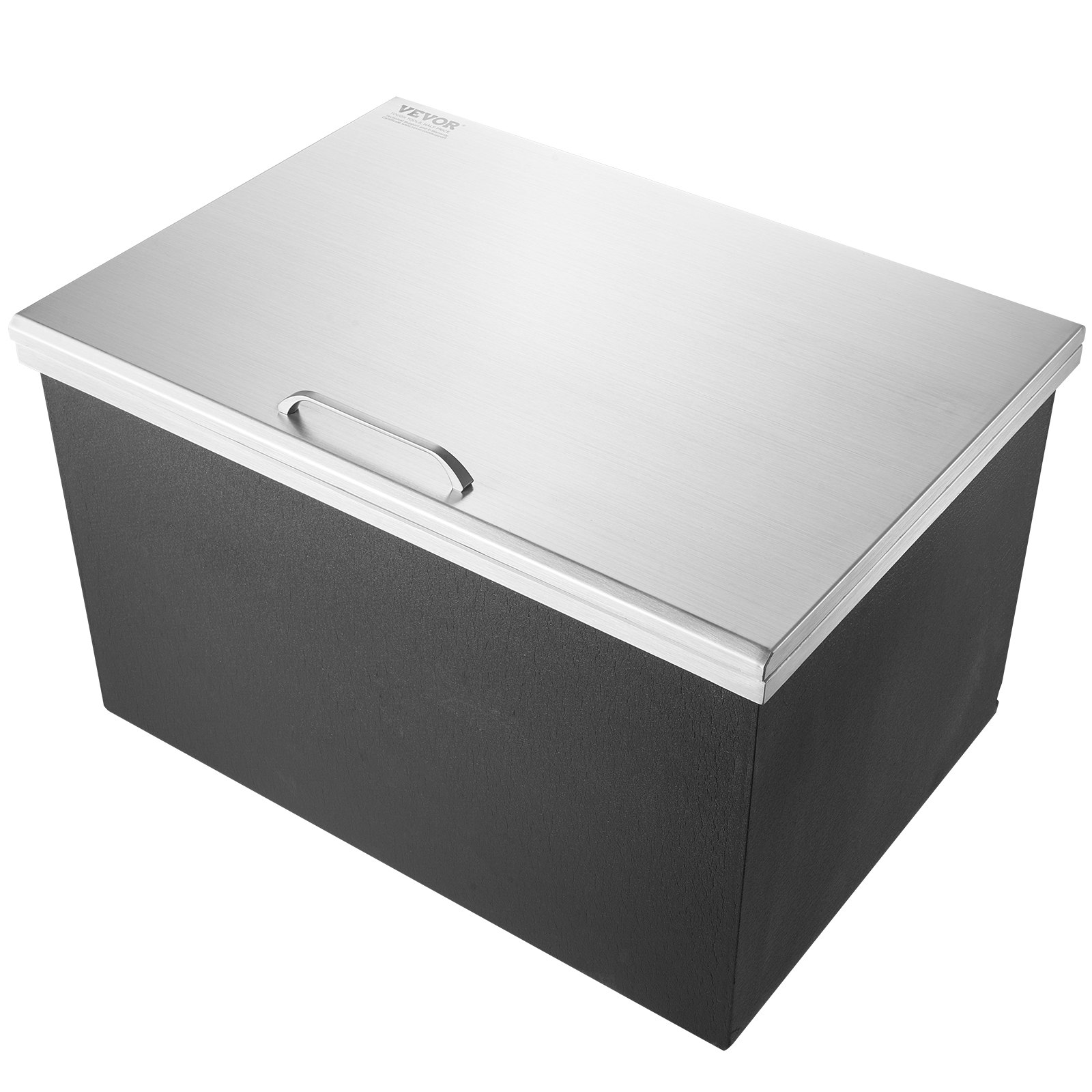 VEVOR Drop-in Ice Box, 107.8 L Stainless Steel Ice Cooler, 710 x 508 x 437 mm Commercial Ice Container with Hinged Lid, Built-in Ice Storage Chest, Drain Pipe and Drain Plug Included