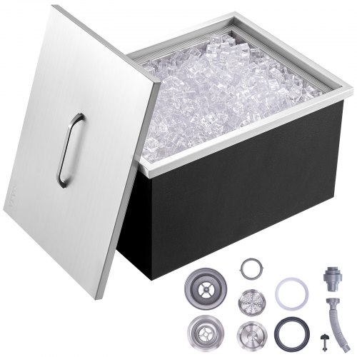 VEVOR Vaschetta per Ghiaccio da Incasso Capienza max. 30,25L circa Dimensioni 508x355x308mm, Ghiacciaia da Incasso con Coperchio in Acciaio Inox Conservazione di Cubetti di Ghiaccio da Bar Feste Hotel