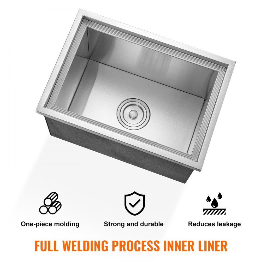 VEVOR Drop-in Ice Box, 30.25 L Stainless Steel Ice Cooler, 508 x 355 x 308 mm Commercial Ice Container with Cover, Built-in Ice Storage Chest, Drain Pipe and Drain Plug Included