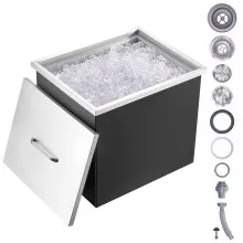 VEVOR Vaschetta per Ghiaccio da Incasso Capienza max. 77,9L circa Dimensioni 532x430x458 mm, Ghiacciaia da Incasso con Coperchio in Acciaio Inox Conservazione di Cubetti di Ghiaccio da Bar Feste Hotel