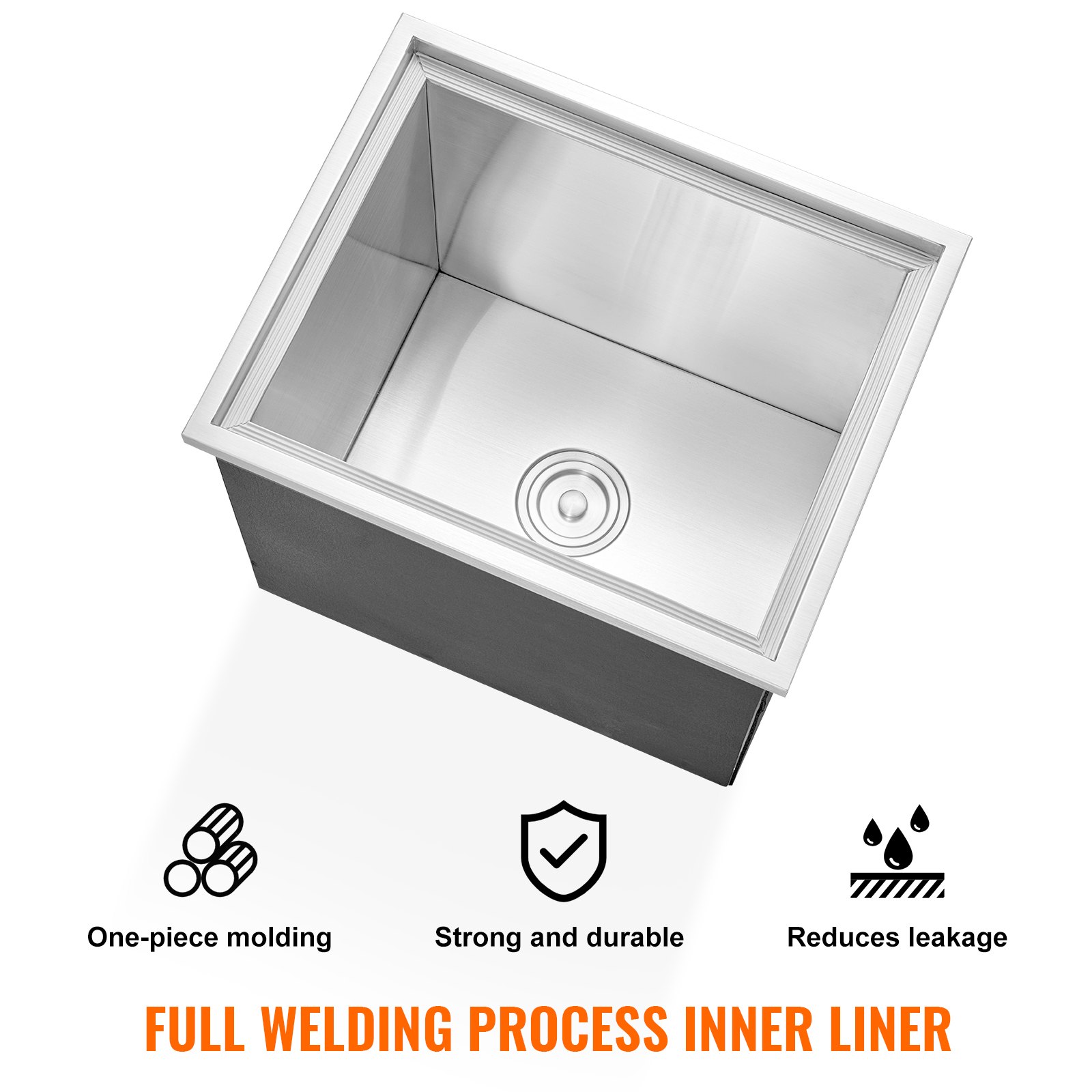 VEVOR Vaschetta per Ghiaccio da Incasso Capienza max. 77,9L circa Dimensioni 532x430x458 mm, Ghiacciaia da Incasso con Coperchio in Acciaio Inox Conservazione di Cubetti di Ghiaccio da Bar Feste Hotel