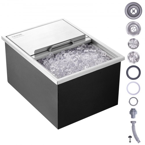 VEVOR Vaschetta per Ghiaccio da Incasso Capienza max. 55,23L circa Dimensioni 608x457x333mm, Ghiacciaia da Incasso con Coperchio in Acciaio Inox Conservazione di Cubetti di Ghiaccio da Bar Feste Hotel