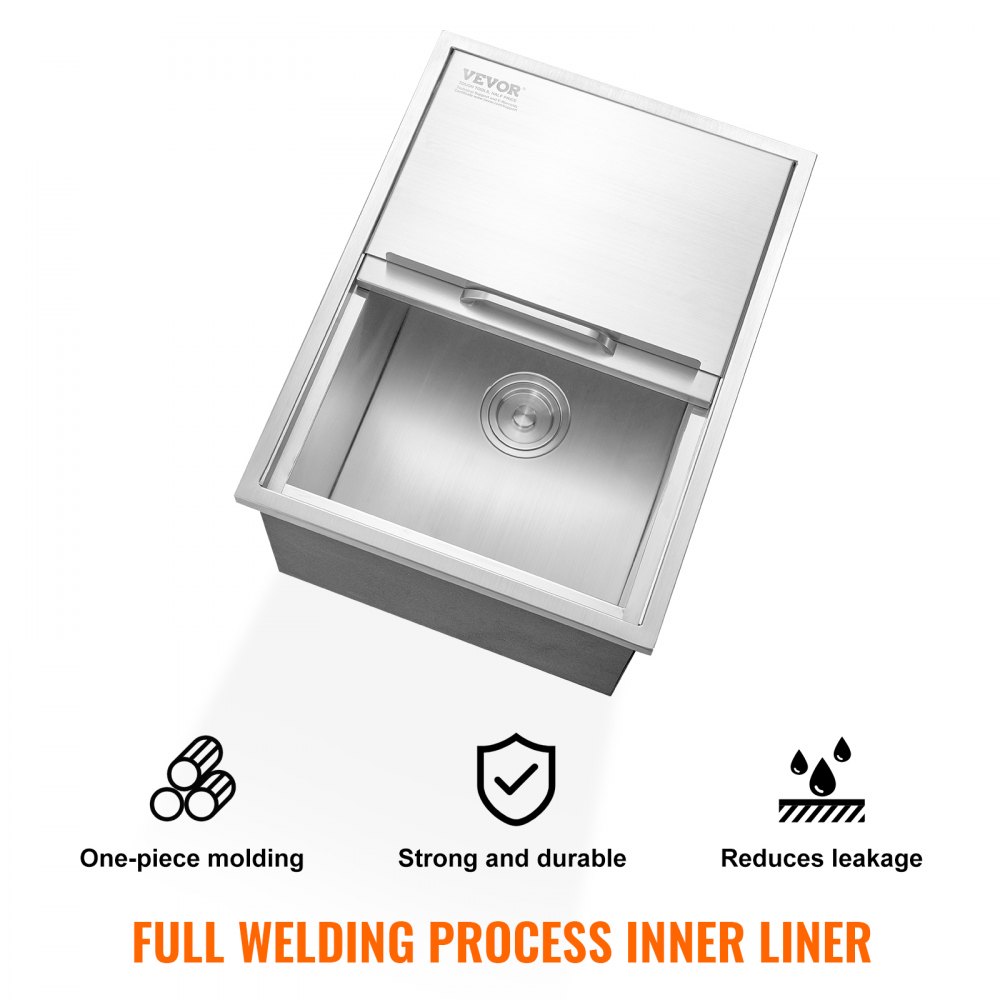 VEVOR Vaschetta per Ghiaccio da Incasso Capienza max. 55,23L circa Dimensioni 608x457x333mm, Ghiacciaia da Incasso con Coperchio in Acciaio Inox Conservazione di Cubetti di Ghiaccio da Bar Feste Hotel