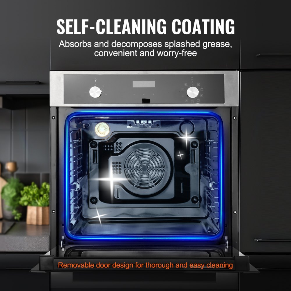 VEVOR Single Wall Oven, 24" Electric Built-in Wall Oven with 9 Cooking Functions, 2.68 Cubic Foot Electric Wall Oven, Heats Up to 200°C in 5 Minutes, 3550 W Electric Oven with Baking Rack and Baking Tray, Kitchen