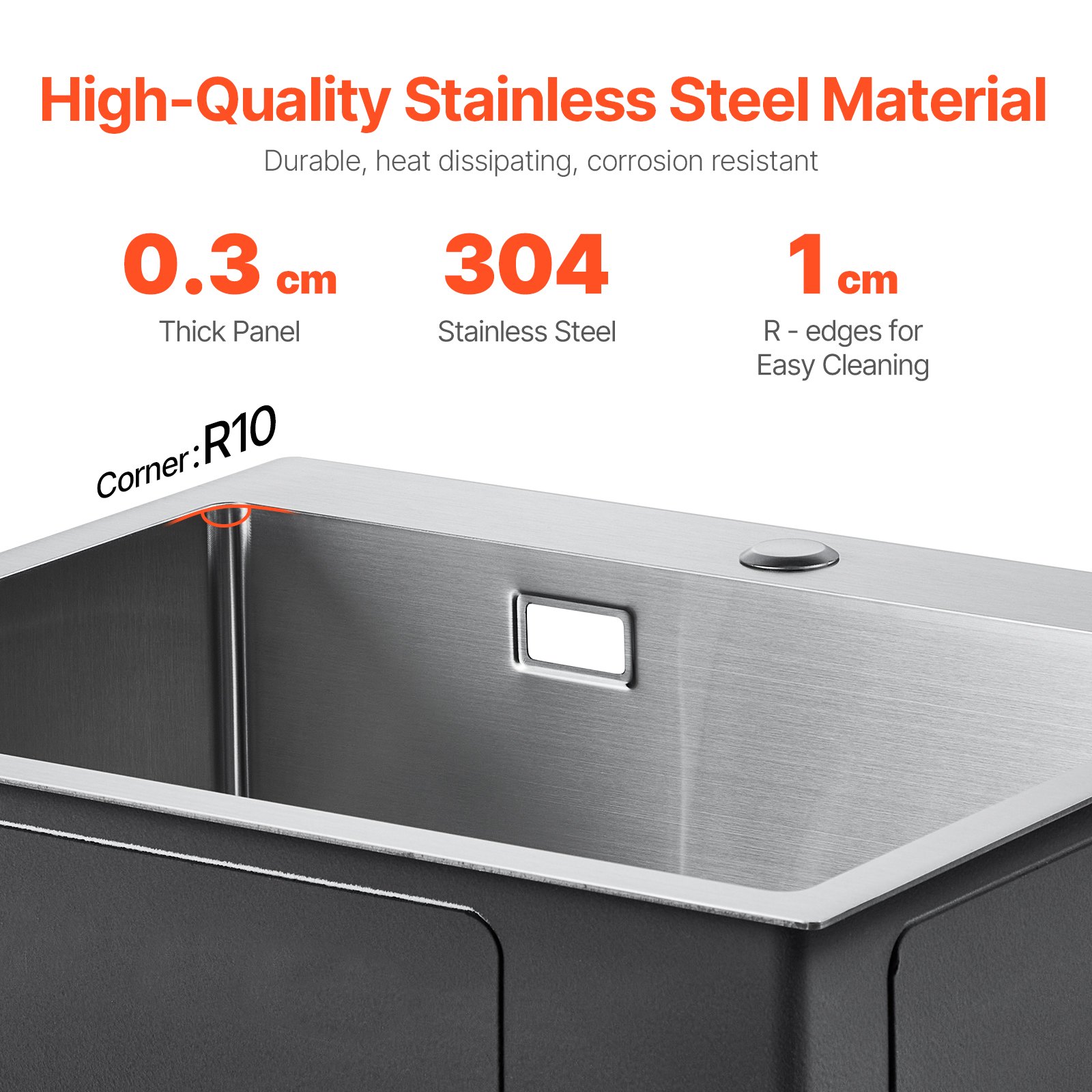 VEVOR Kitchen Sink, Built-in Sink, Stainless Steel, 40 x 45 x 19 cm, Top-Mounted Sink, Single Bowl with Accessories, Household Sink for RV, Preparation Kitchen, Bar