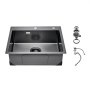 VEVOR Lavello da Cucina da 68 cm Lavello da Cucina in Acciaio Inossidabile 304 con Montaggio dall'Alto, Lavello Singolo da Incasso in Stile Country con Accessori, Lavello Domestico per Camper, Nero