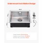 VEVOR Lavello da Cucina da 50 cm Lavello Sottopiano in Acciaio Inossidabile 304, Vasca Singola da Incasso Stile Rustico con Accessori, Lavello per Uso Domestico per Camper, Cucina di Preparazione, Bar