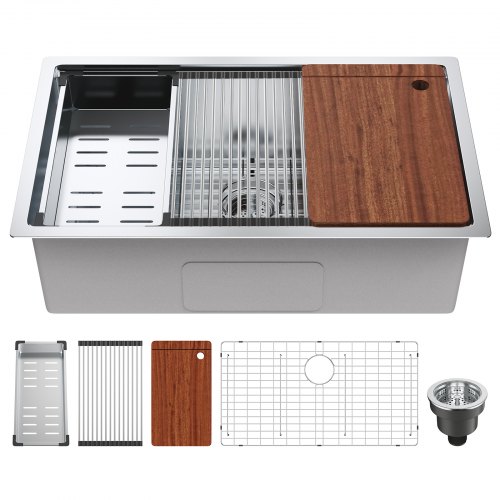 VEVOR Lavello da cucina sottopiano da 30 pollici, vasca singola, barra da cucina in acciaio inossidabile