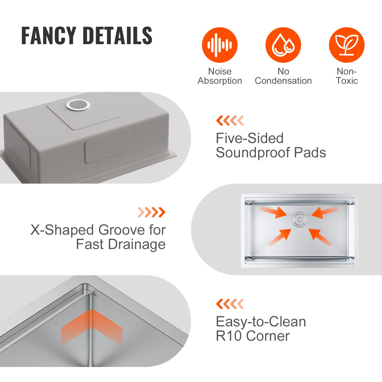 VEVOR Lavello da cucina sottopiano da 30 pollici, vasca singola, barra da cucina in acciaio inossidabile