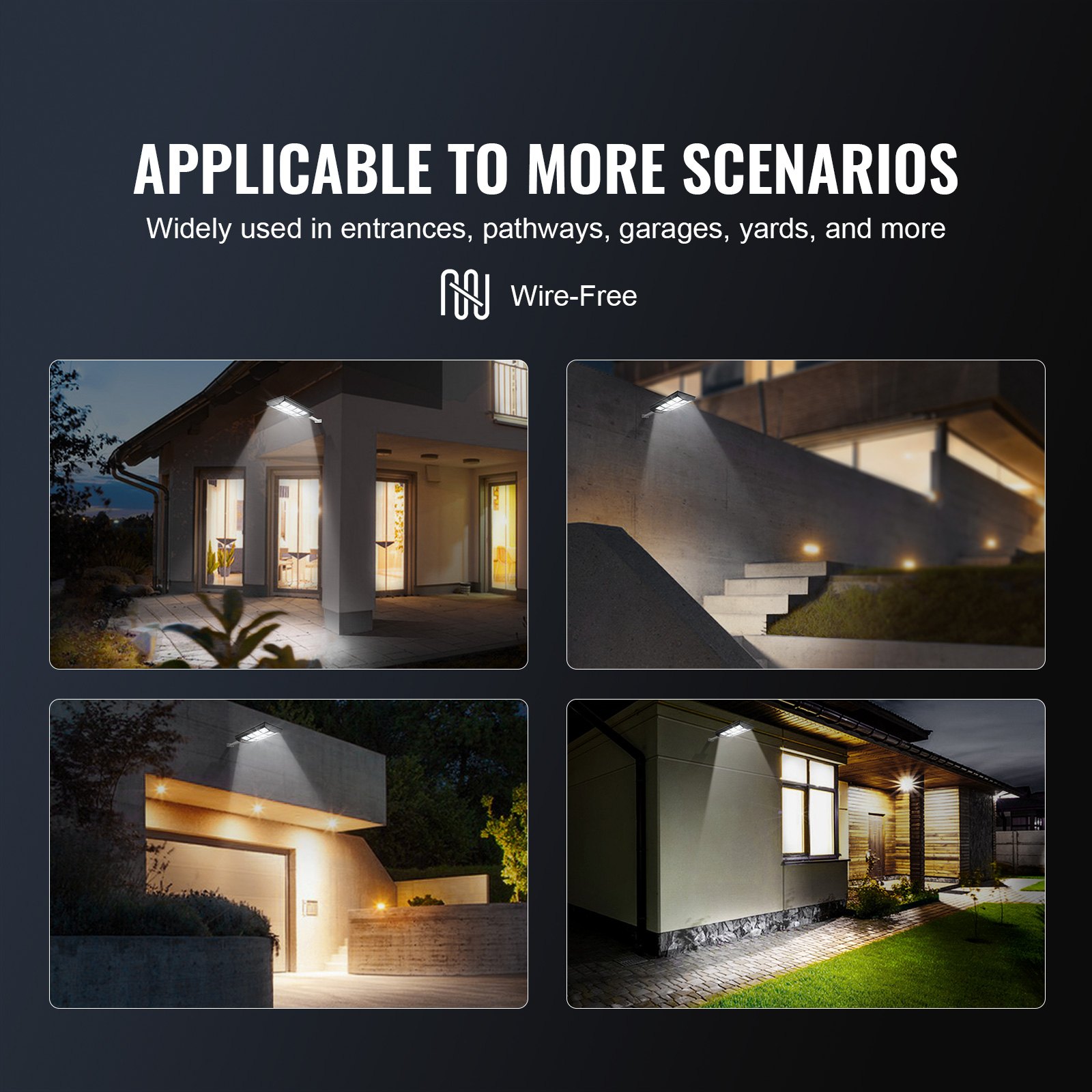 VEVOR 1200W LED Lampione stradale solare 1900LM Lampada da parete per esterni con sensore di movimento solare