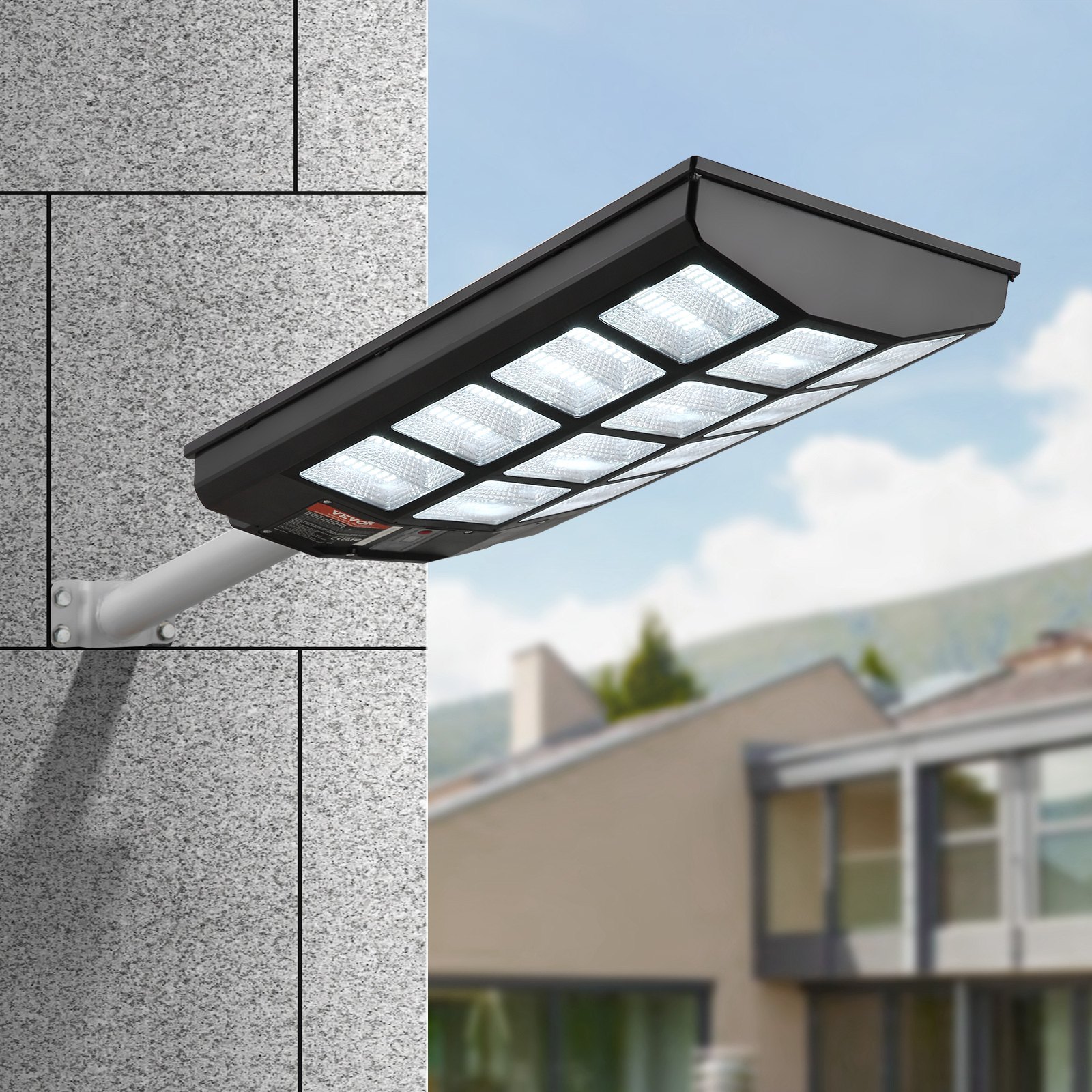 VEVOR 1200W LED Lampione stradale solare 1900LM Lampada da parete per esterni con sensore di movimento solare