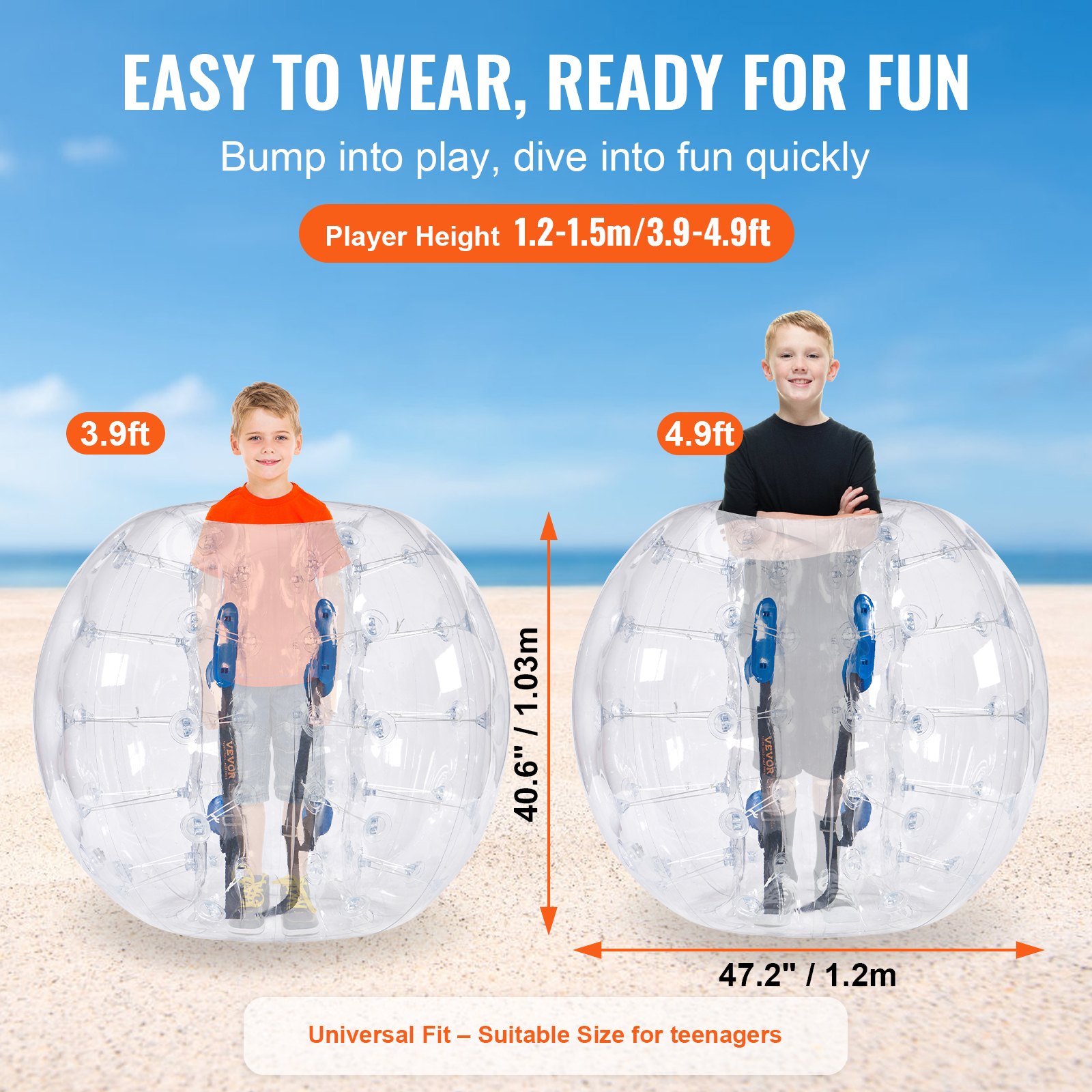 VEVOR Palla Gonfiabile Paraurti, Palla Antiurto per Gioco, 1 Pezzo, 1,2 m x 1,03 m, Palla Trasparente Gonfiabile, Palla per Rimbalzo a Bolle in PVC per Attività all'Aperto, Palla Paraurti Gonfiabile