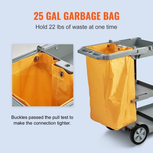 GWWBD Carrello Pulizie 3 Livelli In Acciaio Inox – Con Borsa Impermeabile, Ruote Gomma E Vassoio Rimovibile – Per Hotel, Garage E Uffici