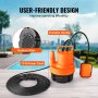 VEVOR Pompa ad Acqua Sommergibile 320 W Pompa Acque Scure Portata Elevata 6000 L/H Prevalenza da 7 m con Cavo di Alimentazione per Scaricare l'Acqua dalla Piscina Stagno da Giardino Seminterrato