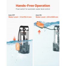 VEVOR Pompa Sommergibile per Pozzetto 710W, 20000 L/H, per Acque Sporche e Pulite in Acciaio Inox con Interruttore a Galleggiante Automatico, Cavo Lungo, Sollevamento max. 9 m, per Piscine, Giardino