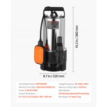 VEVOR Pompa Sommergibile per Pozzetto 710W, 20000 L/H, per Acque Sporche e Pulite in Acciaio Inox con Interruttore a Galleggiante Automatico, Cavo Lungo, Sollevamento max. 9 m, per Piscine, Giardino