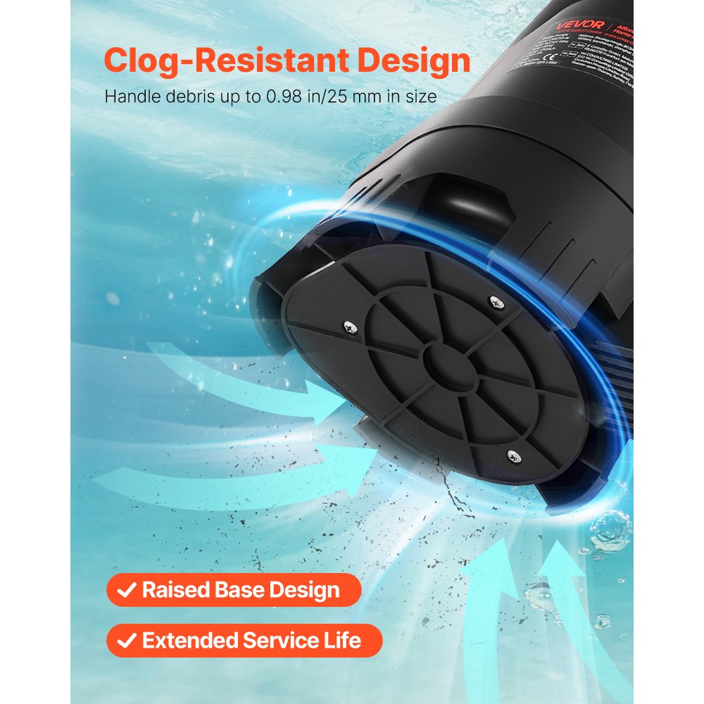 VEVOR Pompa Sommergibile per Pozzetto 690W, 17500 L/H, per Acque Sporche e Pulite in PP-GF20 con Interruttore a Galleggiante Automatico, Cavo Lungo, Sollevamento max. 9 m, per Piscine, Giardino