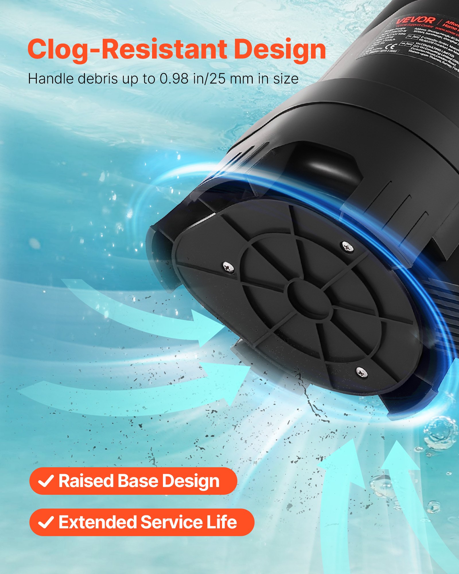 VEVOR 690W Submersible Sump Pump, 17500 L/H, PP-GF20 Submersible Sewage Dirty Clean Water Pump with Automatic Float Switch, Long Cord, 9M Max Lift, for Pools, Garden, Pond, Flooded Areas