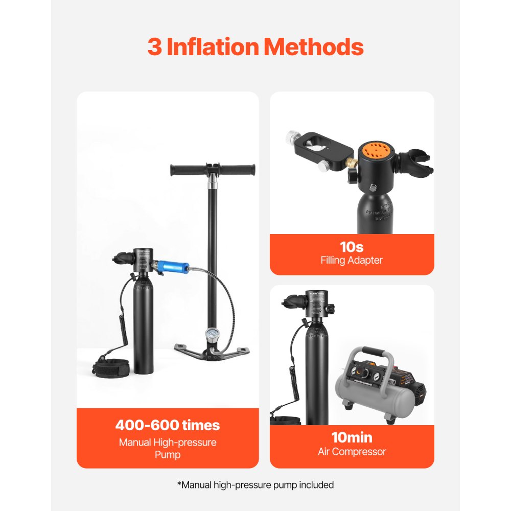 VEVOR Diving Cylinder Portable Diving Tank Oxygen Cylinder for Diving Supports 5-10 Minutes of Underwater Breathing, 10m Diving Depth, Lung Tank Set with Snorkel Mask for Underwater Exploration