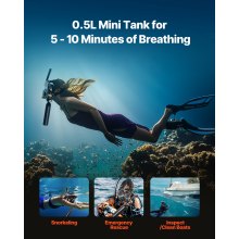 VEVOR Bombola Subacquea Portatile da 0,5 L con Maschera da Snorkeling Nero