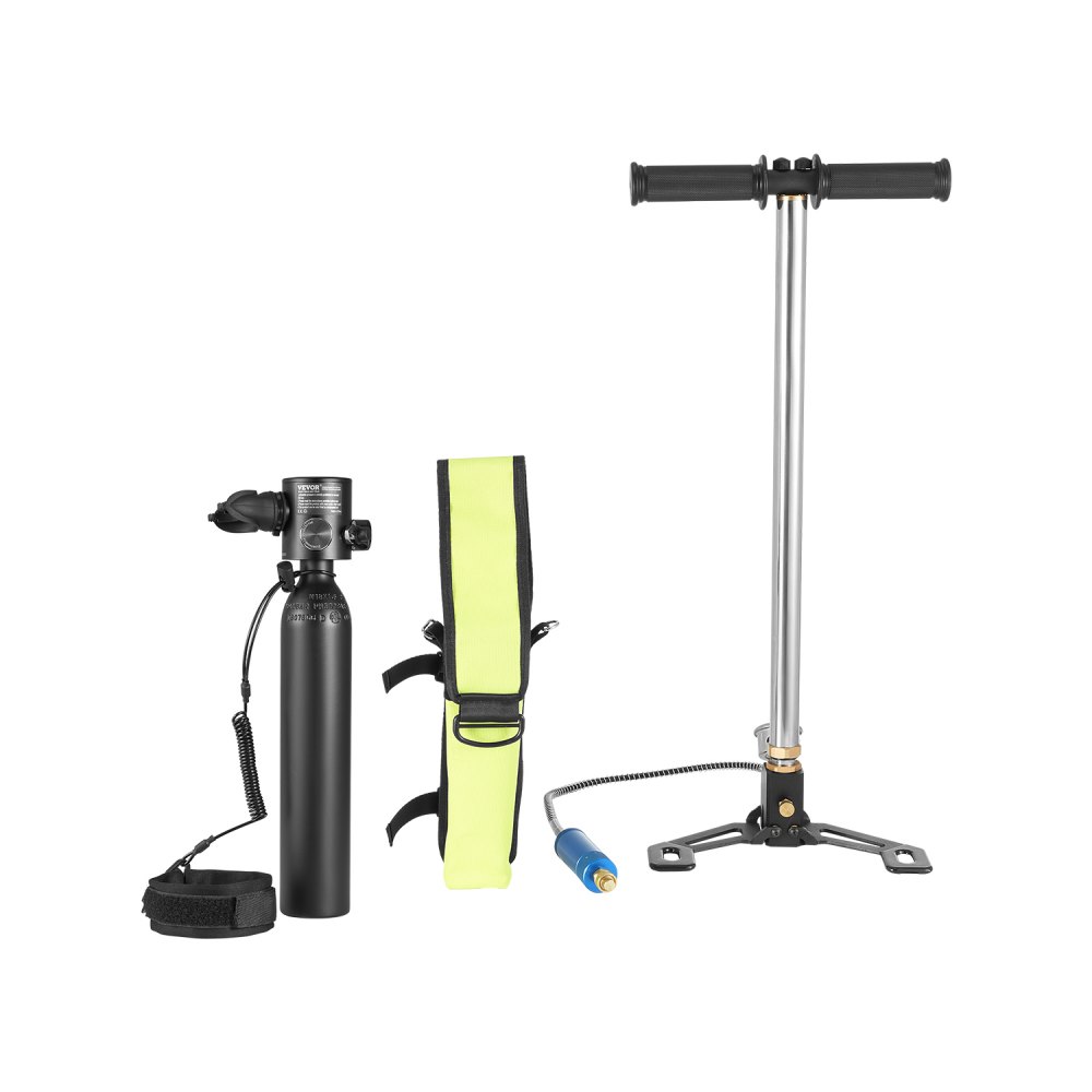 VEVOR Bombola Subacquea Portatile, Capacità del Cilindro 0,5 L Bombola di Ossigeno per Immersioni con Pompa, Supporto per Respirazione Subacquea da 5 a 10 minuti, Profondità di Immersione di 30 m Nero