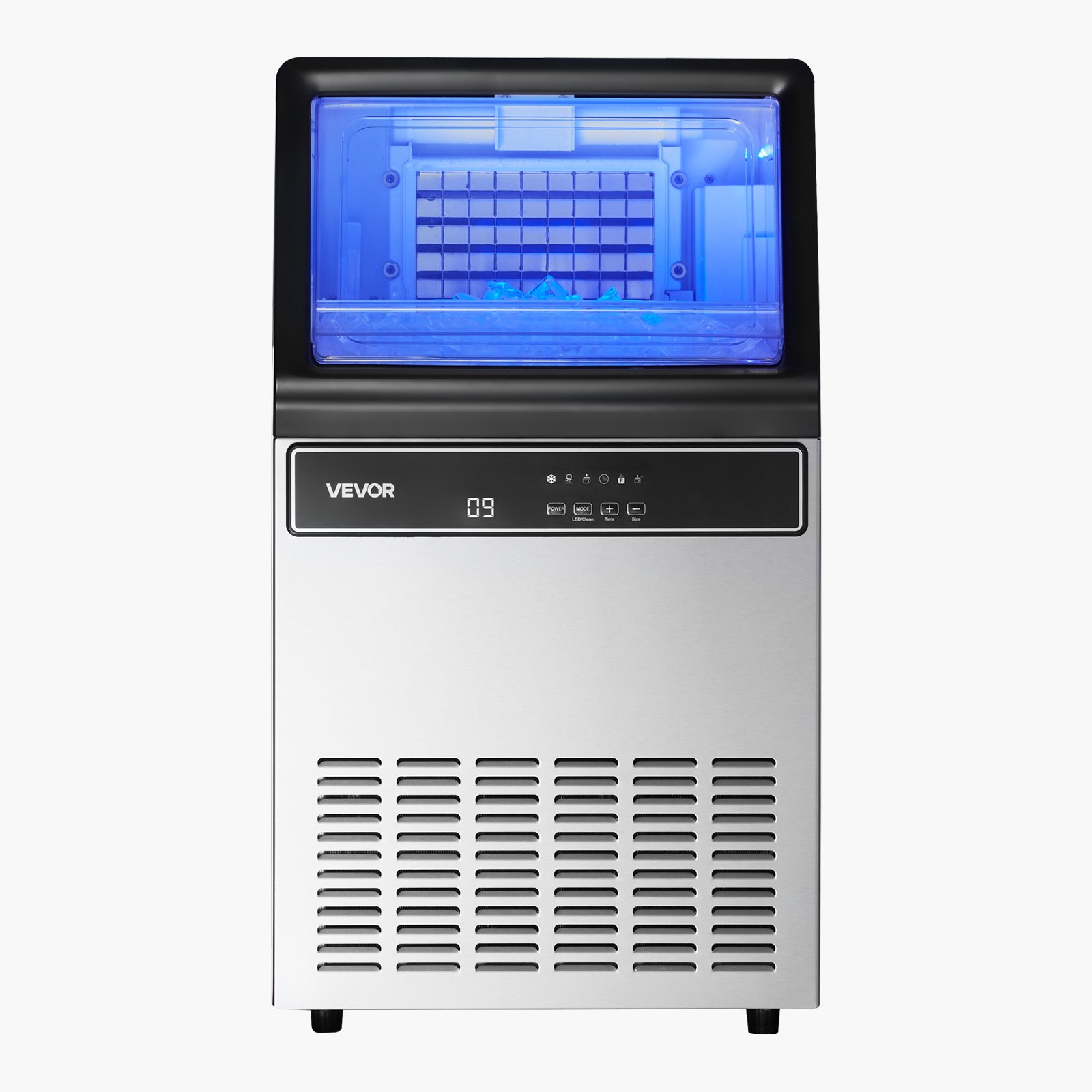 VEVOR Commercial Ice Maker Machine, 59kg/24H with 15kg Storage, 45 Cubes per Cycle, Stainless Steel Freestanding & Under Counter Ice Maker with LED Display & Self-Cleaning, for Home Bar Restaurant