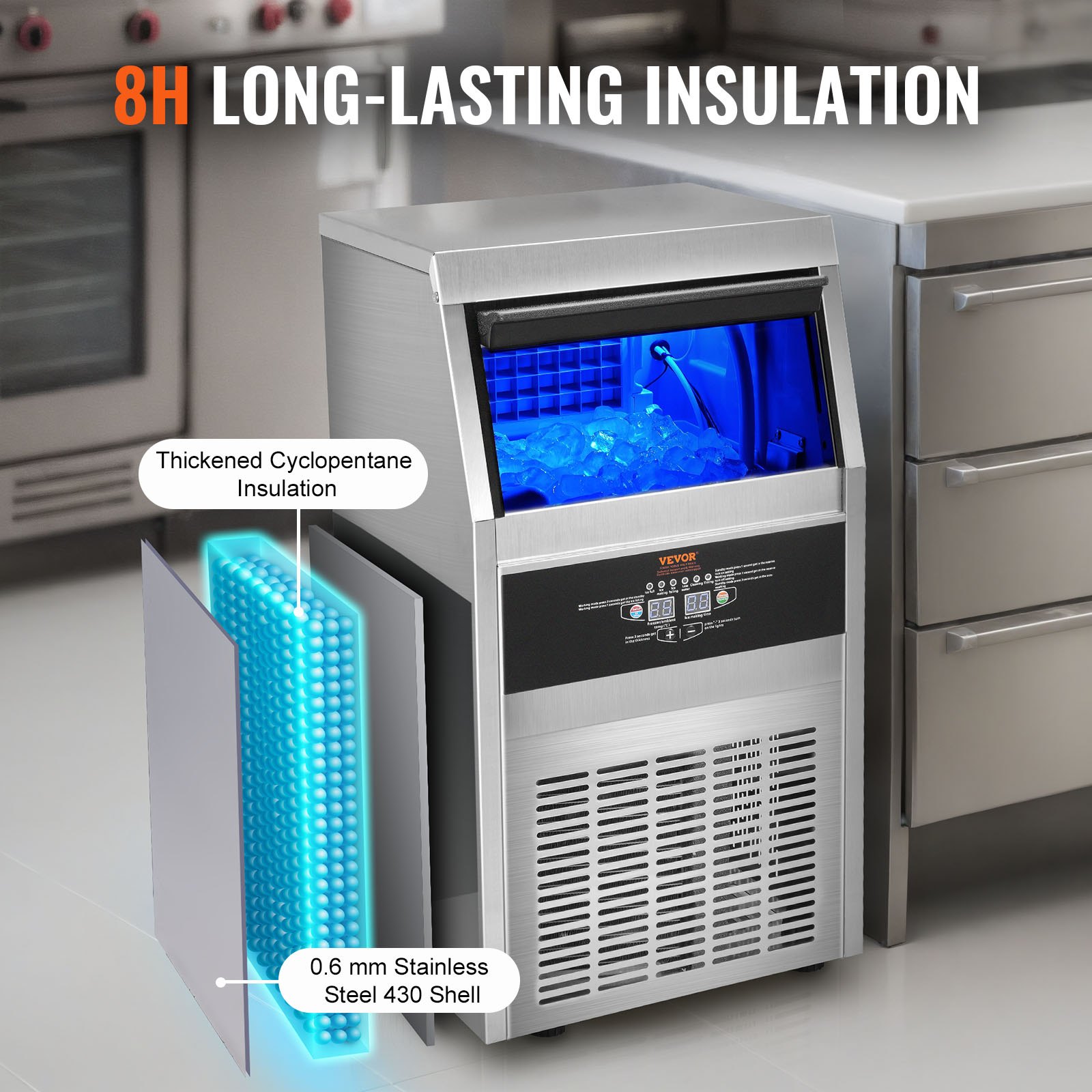 VEVOR Macchina Ghiaccio a Cubetti Uso Commerciale Compatta 36kg / 24 ore ca. con 40 Vassoi Capacità Stoccaggio di ca. 11kg, Macchina per Ghiaccio Indipendente per Bar Ristorante Hotel Albergo Festa