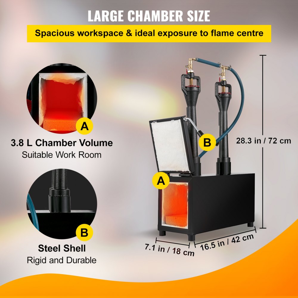 VEVOR Forgia a Gas per Coltelli, Potenza Massima 23 kW·h / 80000 BTU Peso 32,2 Libbre Forgia a Gas Propano con 2 Bruciatori e 2 Porte, Forgia per Fabbri a Gas Propano per La Fabbricazione di Coltelli