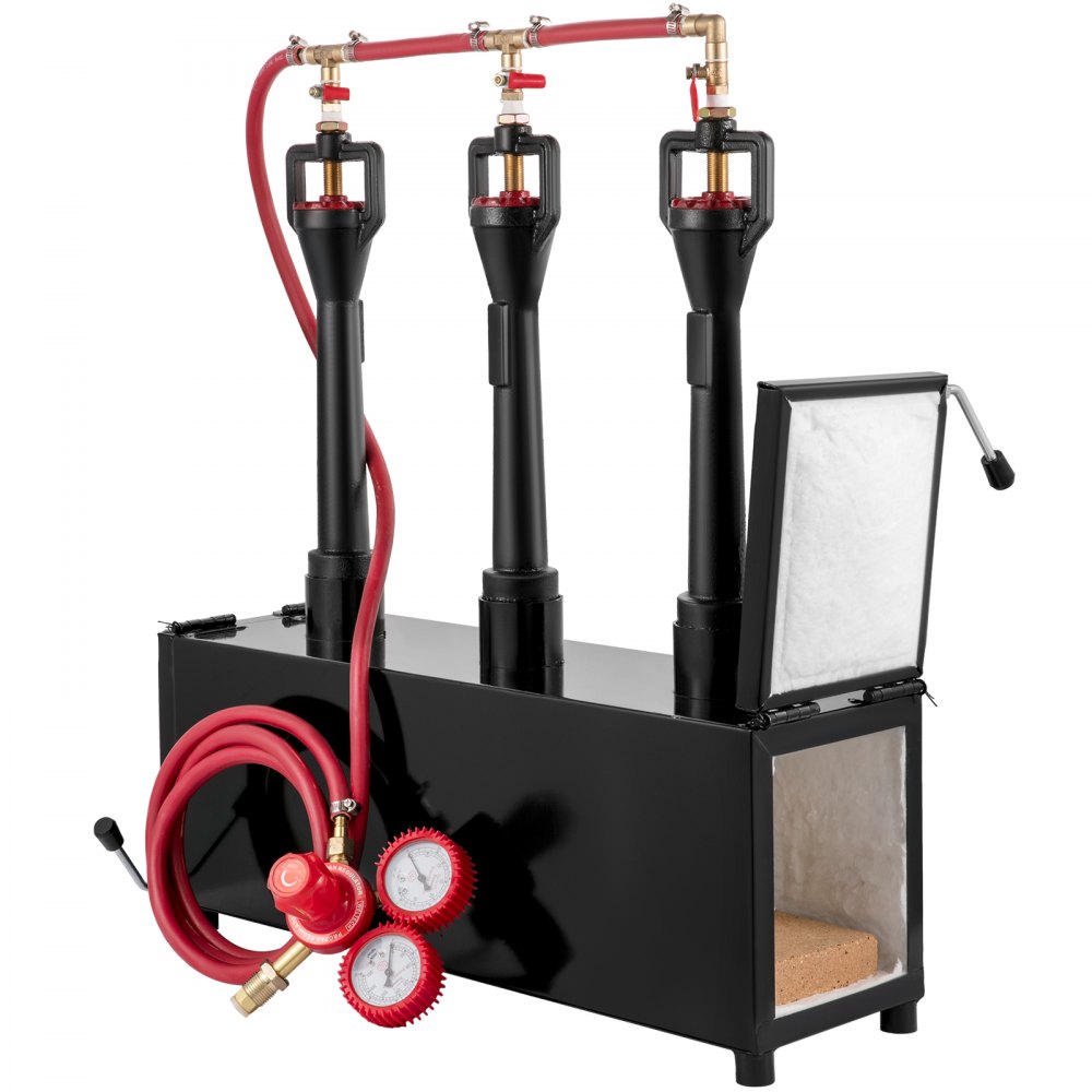 VEVOR Bruciatori Gas Forgia a Gas per Coltelli Potenza Massima 23 kW·h / 80000 Btu Peso 46,5 Libbre Forgia a Gas Propano con 3 Bruciatori e 2 Porte Forgia per