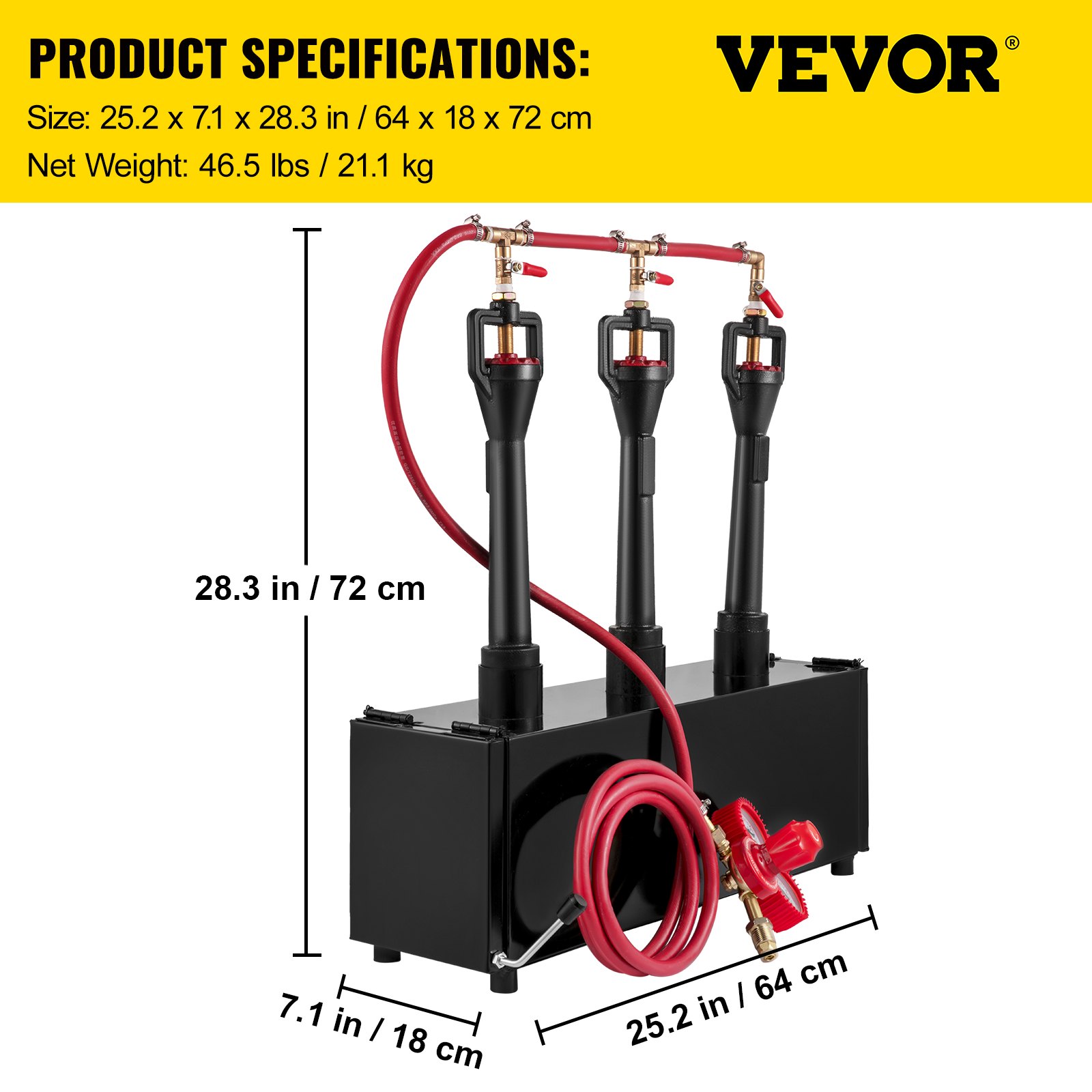 VEVOR Bruciatori Gas Forgia a Gas per Coltelli Potenza Massima 23 kW·h / 80000 Btu Peso 46,5 Libbre Forgia a Gas Propano con 3 Bruciatori e 2 Porte Forgia per