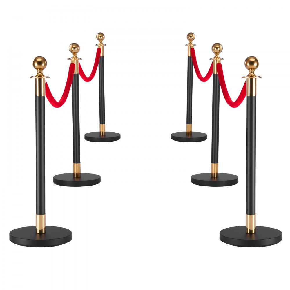 VEVOR Barriere per Controllo della Folla con Tappeto Rosso, 4 Corde di Velluto Rosso, Coda di Pali di Sostegno in Acciaio al Carbonio Dorato con Base Cava per Teatro, Feste, Matrimoni, Mostre, Nero