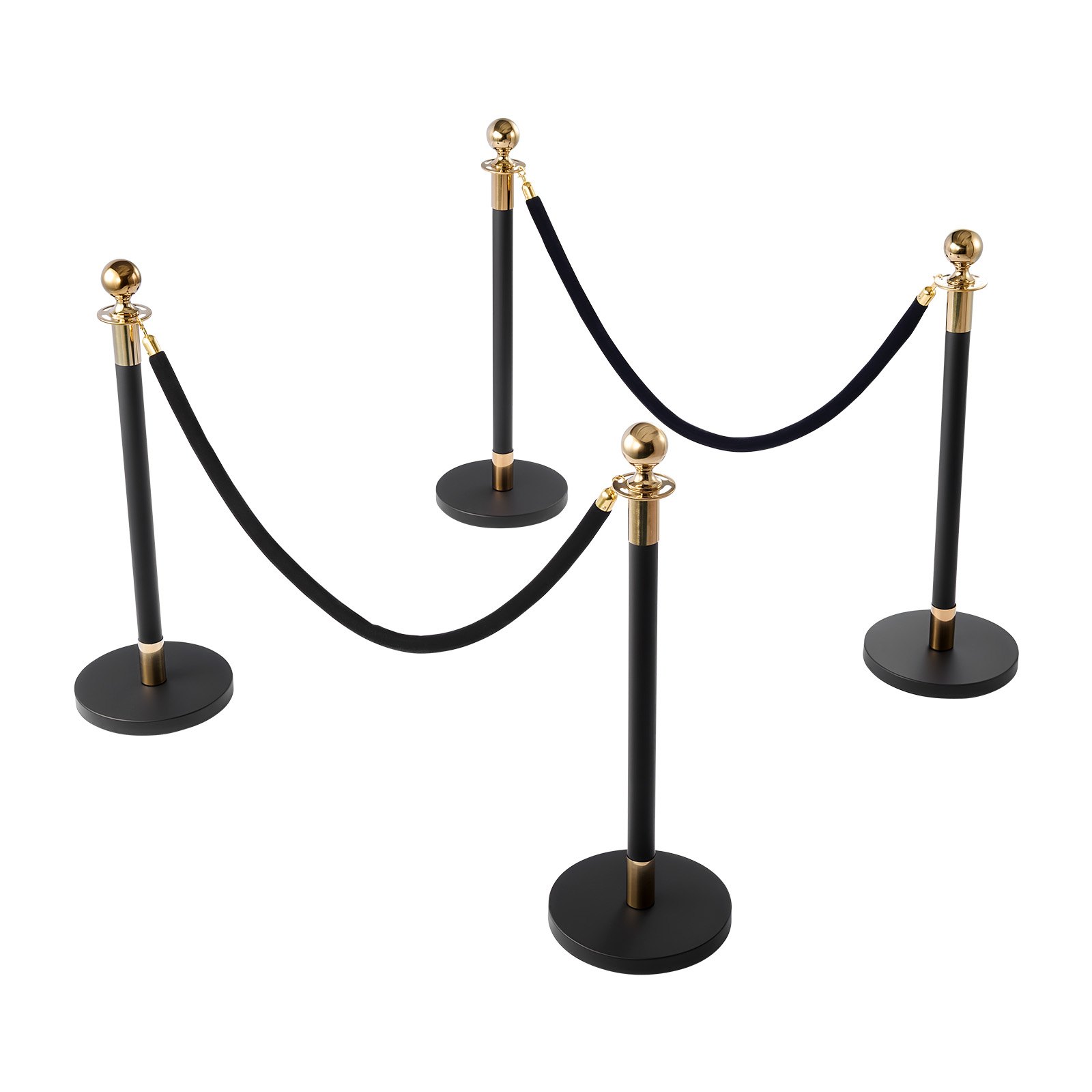 VEVOR Stanchion Post, 4 Pcs Crowd Control Barrier Set with 2 Black Velvet Ropes, Heavy Duty Stainless Steel Stanchion Post Queue with Hollow Base for Theater, Party, Wedding, Exhibition, Event (Black)