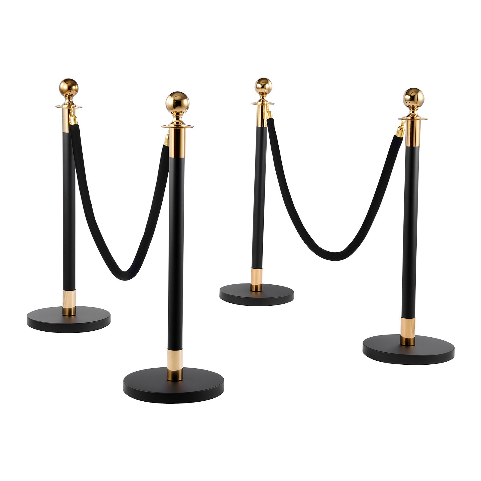 VEVOR Stanchion Post, 4 Pcs Crowd Control Barrier Set with 2 Black Velvet Ropes, Heavy Duty Stainless Steel Stanchion Post Queue with Hollow Base for Theater, Party, Wedding, Exhibition, Event (Black)