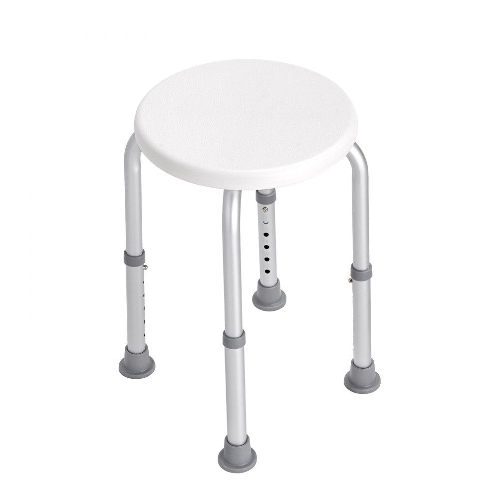 VEVOR Shower Stool/Chair, Height Adjustable 355-480 mm, Bathroom Stool/Seat, 136.1 kg Load Capacity, Sturdy Shower Stool/Shower Aid for Bathtubs, Aluminum Alloy Frame, White Shower Seat