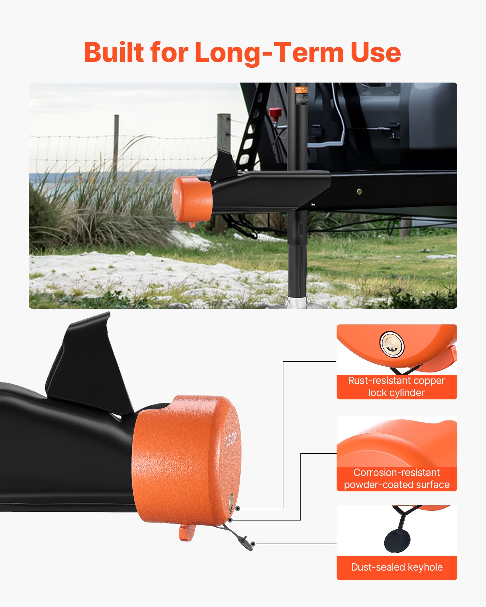 VEVOR Trailer Lock, Fits 47.5, 50.6 & 58.6 mm Straight Tongue Ball Couplers, Heavy Duty Hitch Lock with 4 Keys Secures Security Chains, Anti-Theft RV Trailer Locks for RV, Trailer, Boat