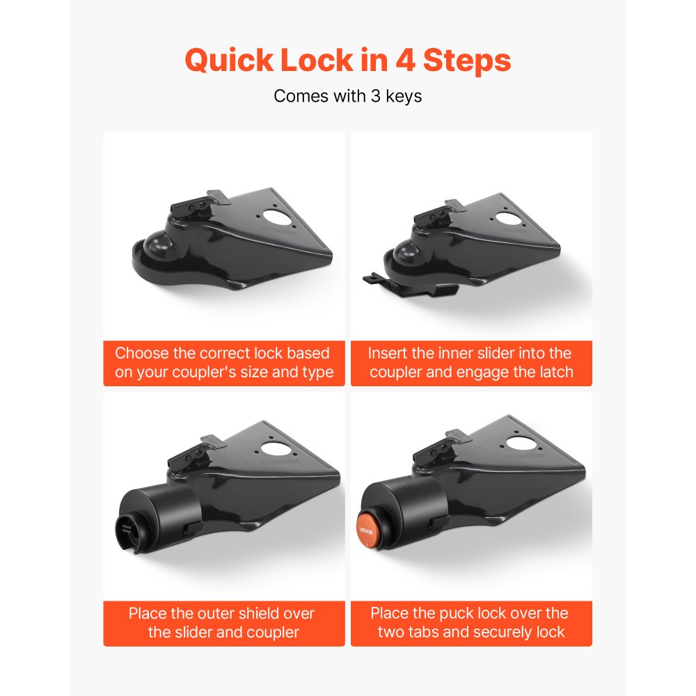 VEVOR Lucchetto per Rimorchio, Adatto per Attacchi da 58,6 mm, Lucchetto per Gancio di Traino con 3 Chiavi, Resistente allo Scasso e Alla Corrosione per Raccordo del Flusso d'Aria Flangiato