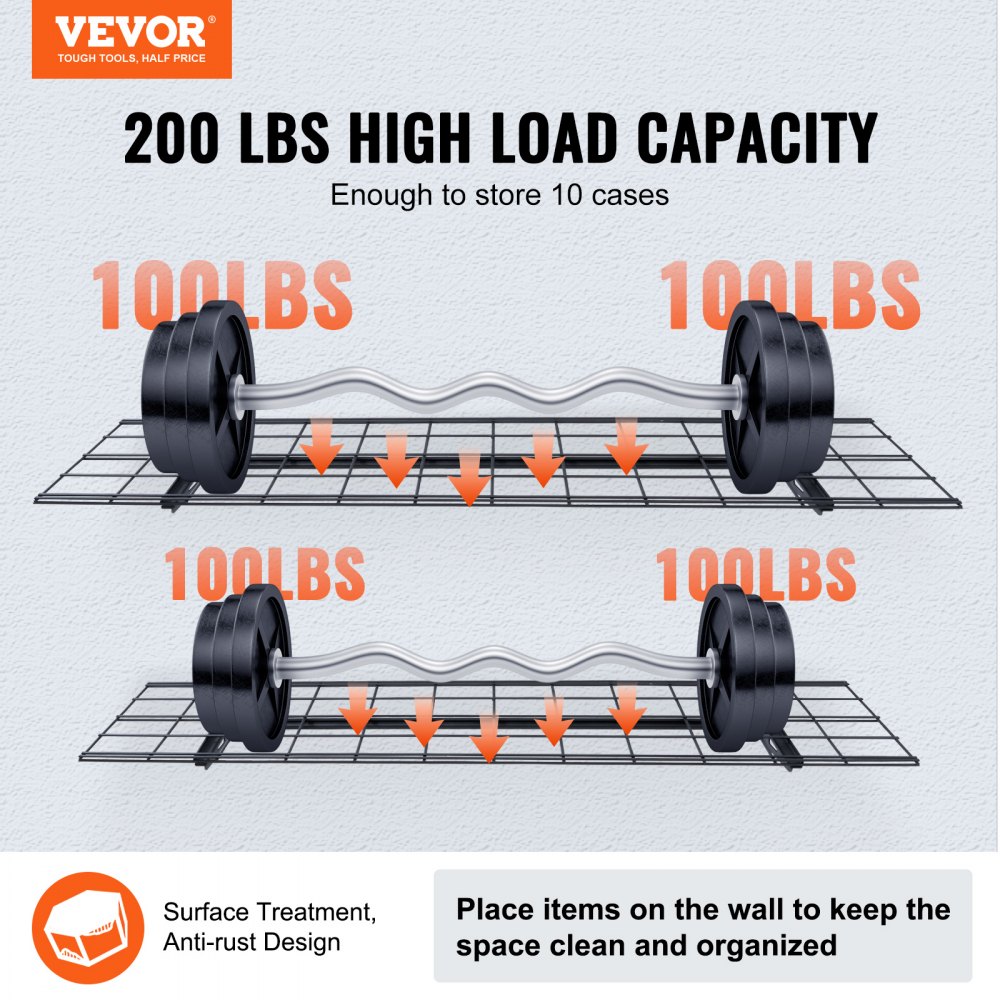 VEVOR Garage Shelf 1220x312x115mm per layer Tool Storage 90.7 kg per layer Tool Holder Wall Mounted 122 x 30.5 cm Shelf Surface Storage Shelves Metal Shelf Tool Organizer Wall Shelves
