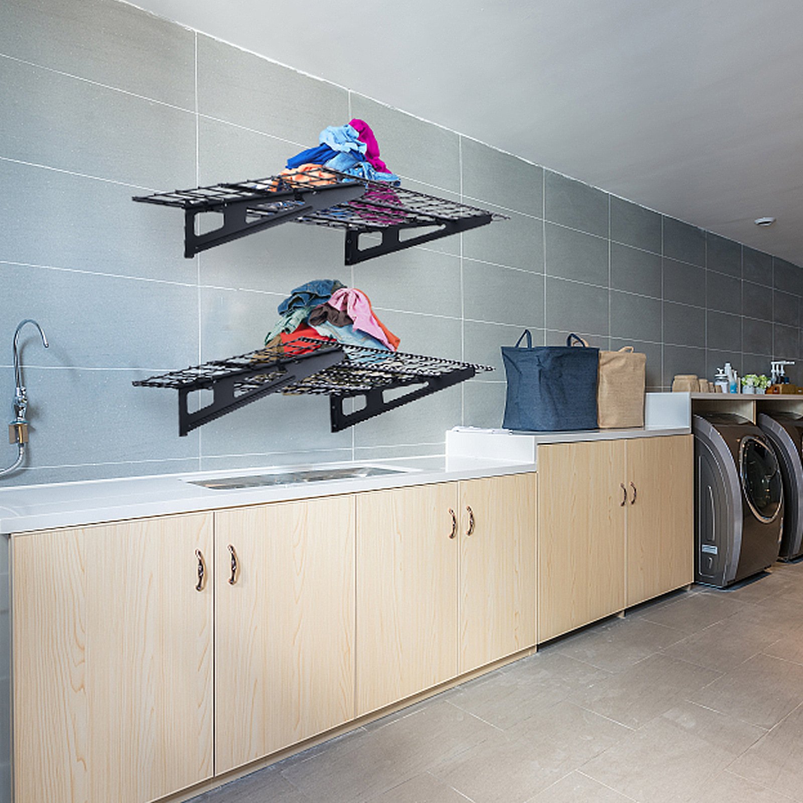 VEVOR Scaffali per Garage da 2 Pezzi Griglia per Garage Portaoggetti 122 x 61 cm Montaggio da Parete, Capacità Carico max. 113,4 kg ca., Scaffali Galleggianti per Organizzazione del Garage, Officina