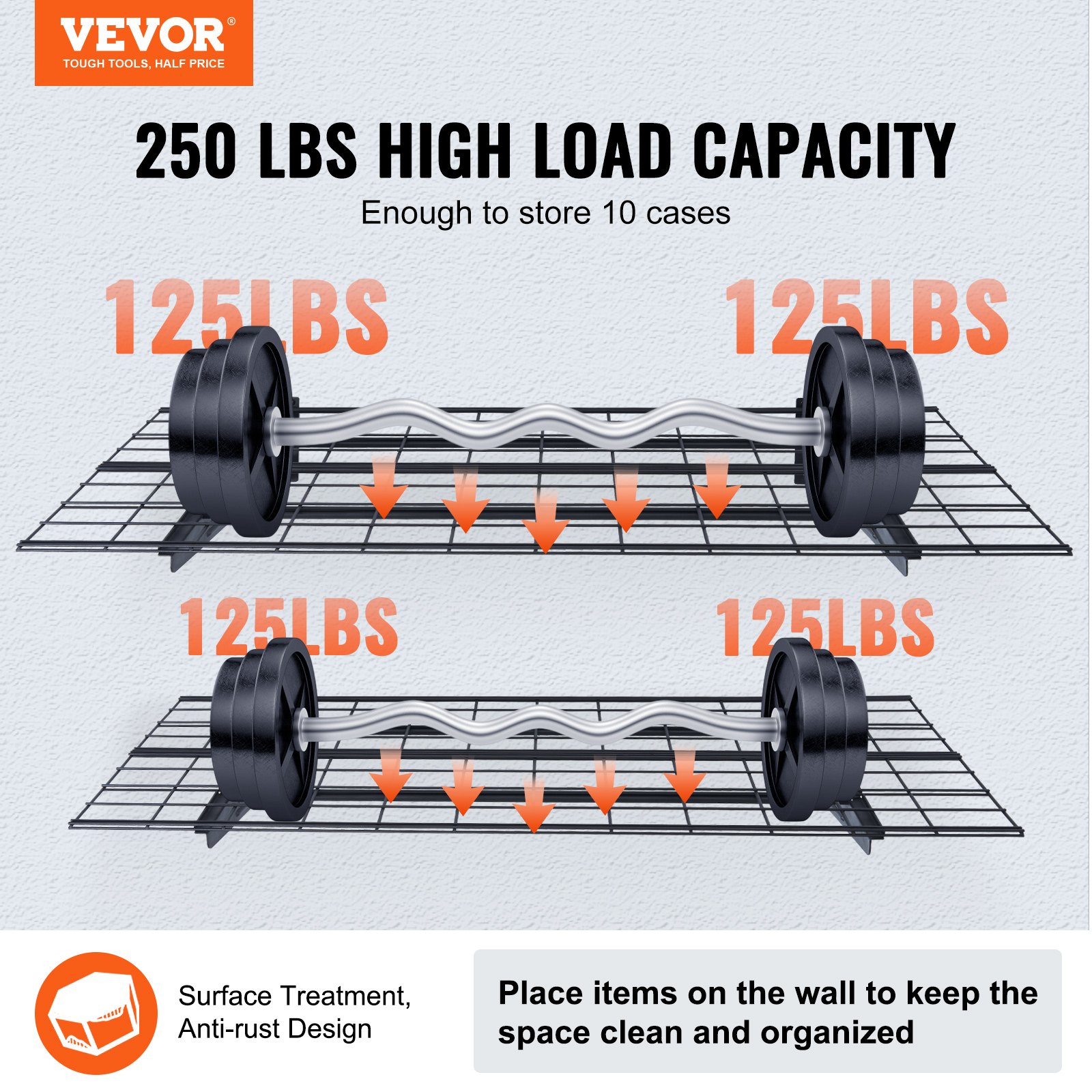 VEVOR 2-piece garage shelf set, 1220 x 620 x 200 mm, tool storage, 113.4 per layer, wall-mounted tool holder, 122 x 61 cm shelf area, storage shelves, metal shelf, tool organizer, wall shelves