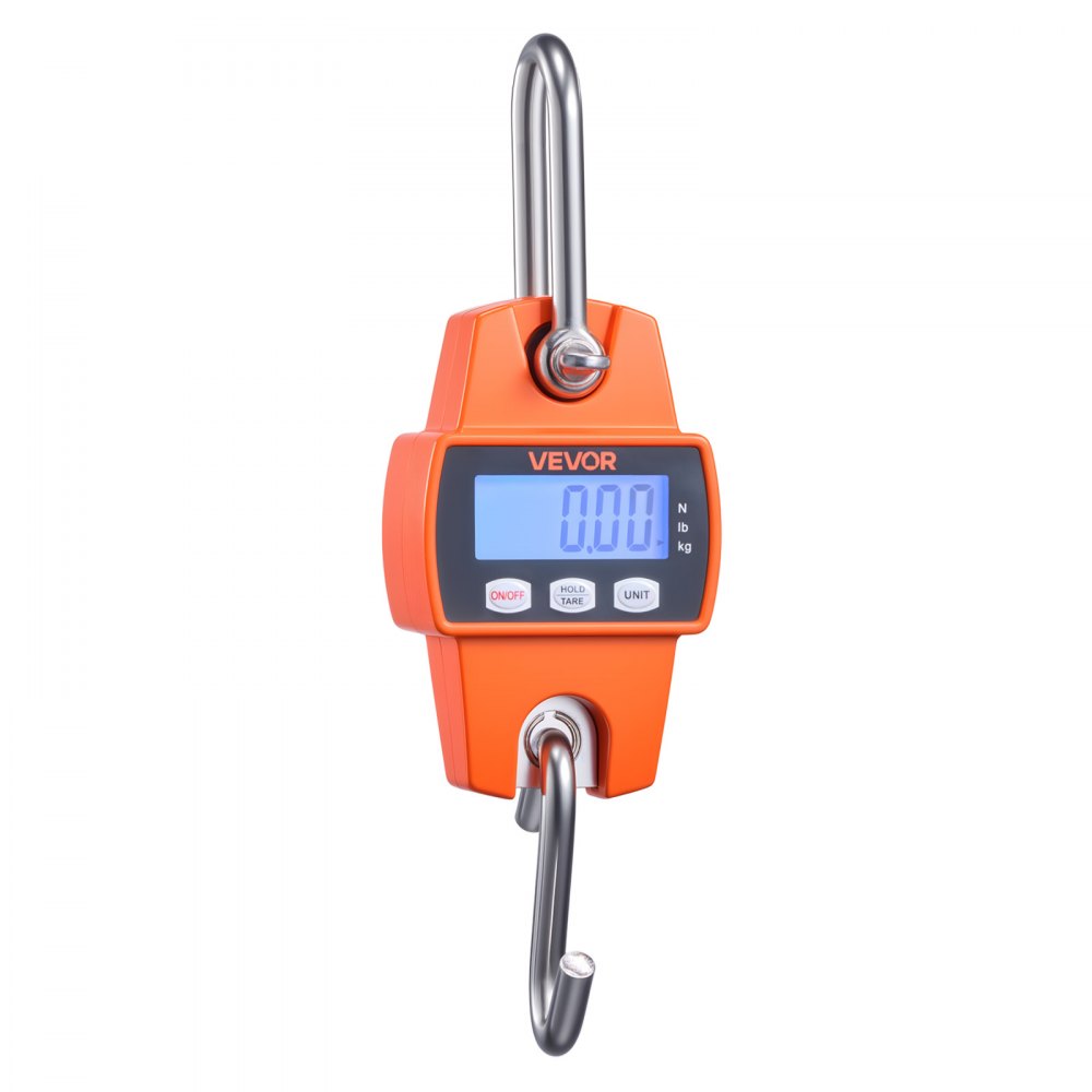 VEVOR Bilancia Digitale a Gancio per Carico Valigia Capacità max. 300kg Bilancia Portatile Pesa Valigia Schermo LCD a Batteria Precisione 50g Interruttore 3 Unità, Caccia Pesca Bagaglio, Arancione