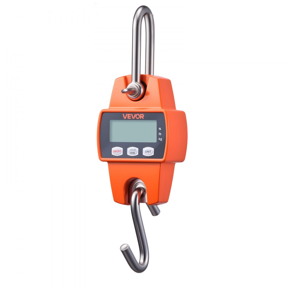VEVOR Bilancia Digitale a Gancio per Carico Valigia Capacità max. 300kg Bilancia Portatile Pesa Valigia Schermo LCD a Batteria Precisione 50g Interruttore 3 Unità, Caccia Pesca Bagaglio, Arancione