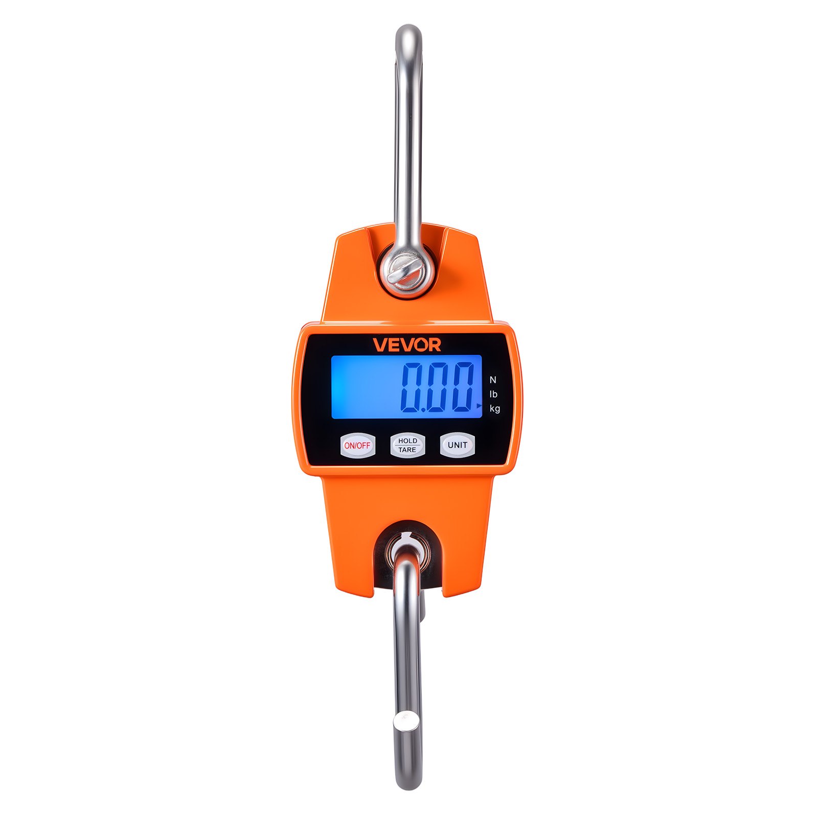 VEVOR Bilancia Digitale a Gancio per Carico Valigia Capacità max. 300kg Bilancia Portatile Pesa Valigia Schermo LCD a Batteria Precisione 50g Interruttore 3 Unità, Caccia Pesca Bagaglio, Arancione