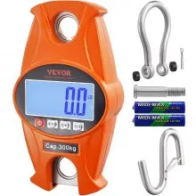 VEVOR Mini Bilancia Industriale Sospesa Carico 0,15 kg a 300kg, Mini Bilancia Digitale da Gru in Alluminio Fuso Schermo LCD Alta Precisione, Mini Bilancia a Gancio per Fattoria Caccia Pesca Officina
