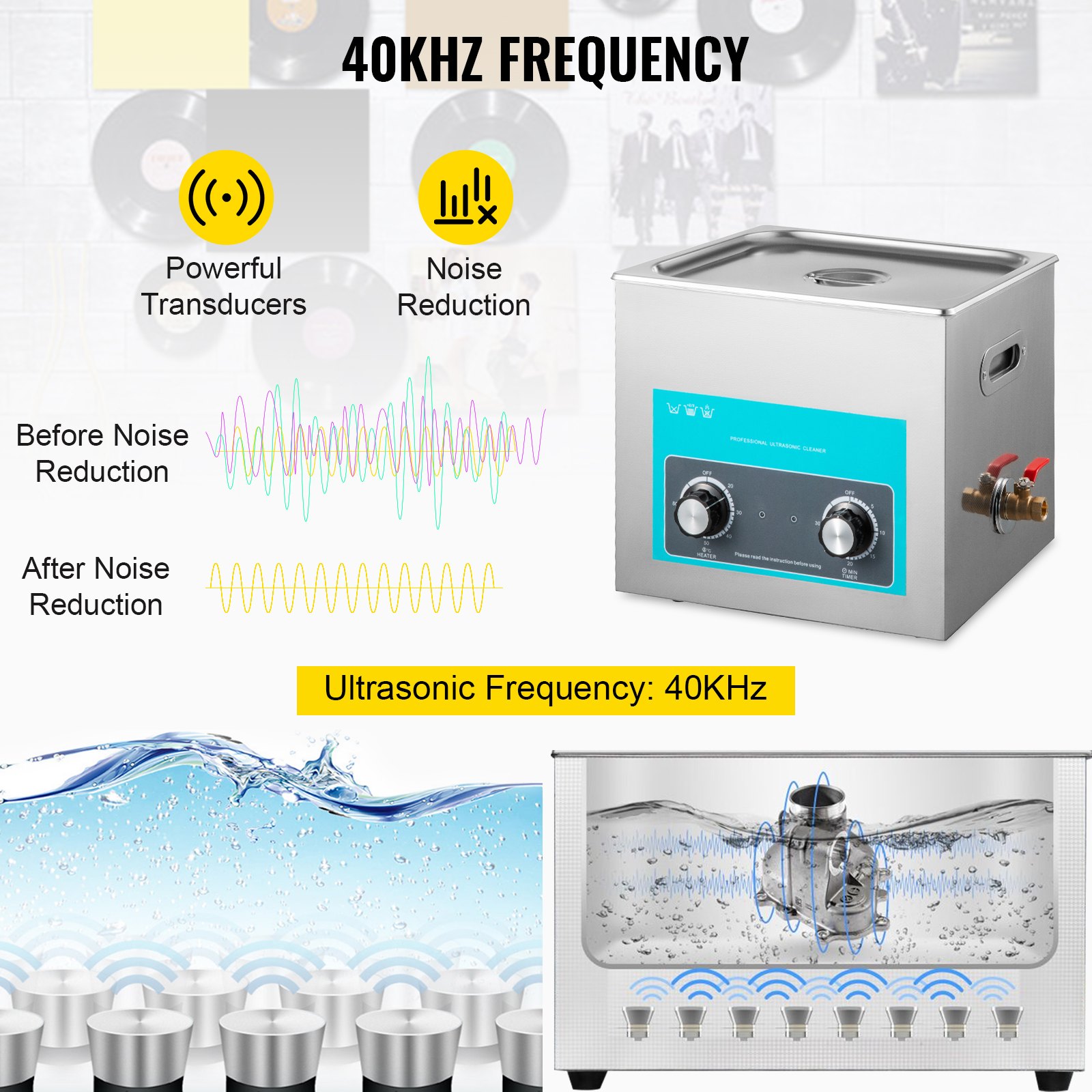 VEVOR Knob Control Ultrasonic Cleaner 15L, Ultrasonic Cleaning Device with Heater, Jewelry Cleaner Ultrasonic 230V, Digital Ultrasonic Cleaner 400W Ultrasonic Cleaning Device 40 kHz