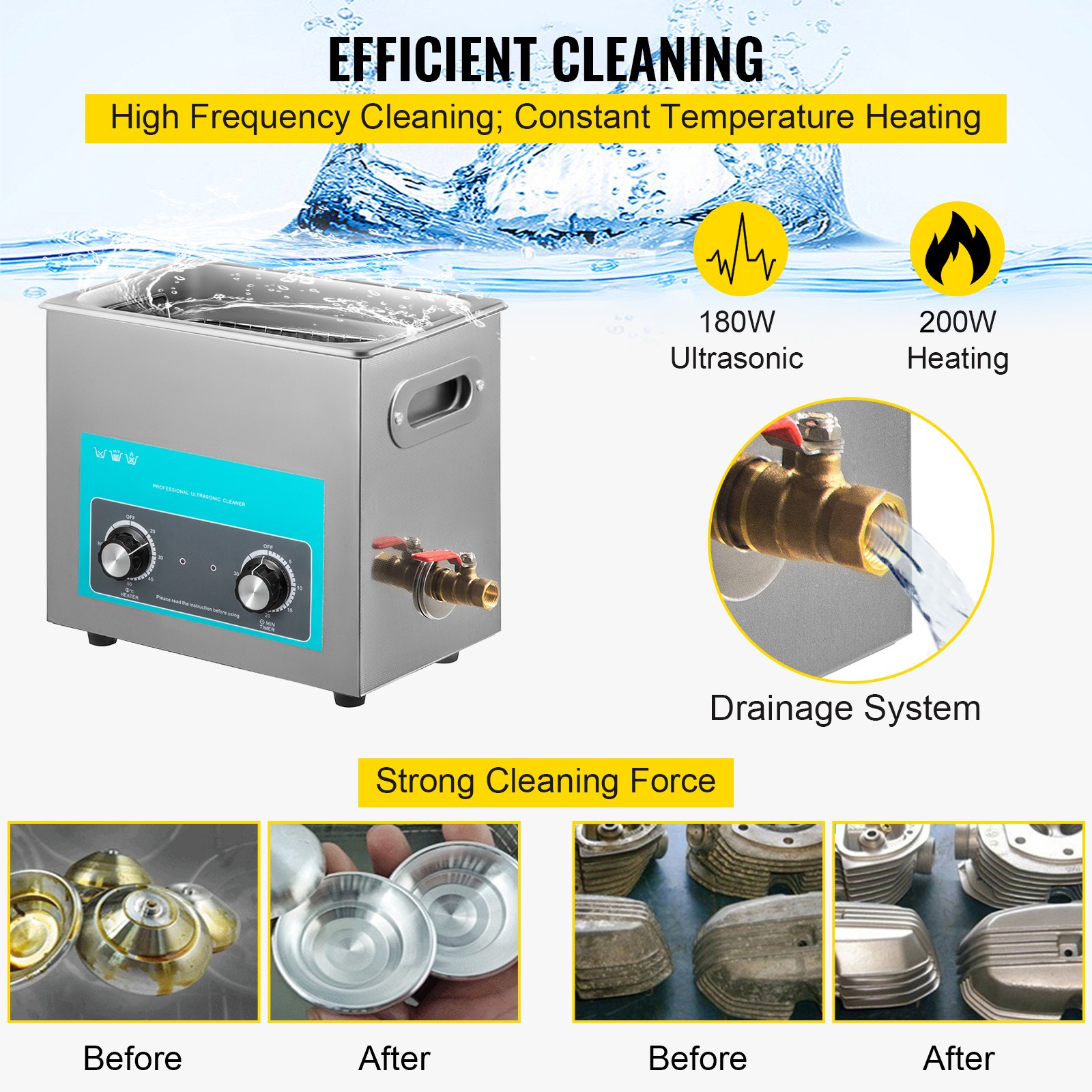 VEVOR 6 L Ultrasonic Cleaner, 304 Stainless Steel, Professional Rotary Knob Control, Ultrasonic Cleaner with Heating Timer for Jewelry, Watch Crystals, Circuit Boards, Small Parts, Dental Instruments