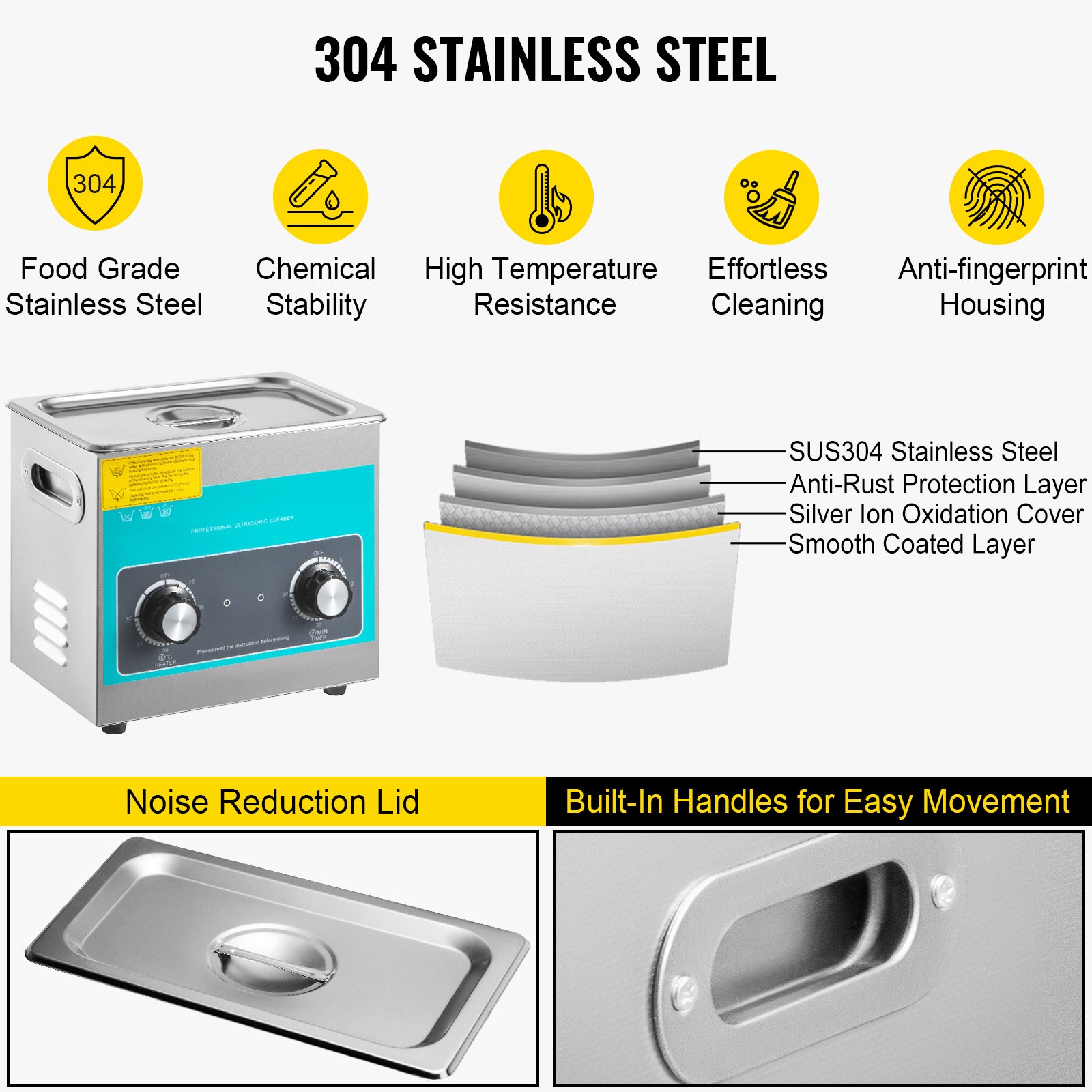 VEVOR Pulitore A Ultrasuoni Display Digitale, 3L Lavatrice Ultrasuoni Manopola in Acciaio 304, 220V/60Khz Professionale Pulitore a Ultrasuoni con Funzione di Riscaldamento, per Pulizia di Gioielli